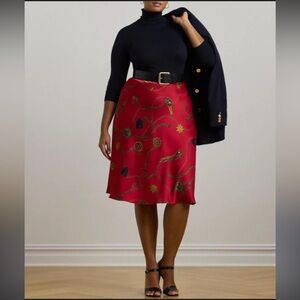 LAUREN RALPH LAUREN BELTING-PRINT SATIN CHARMEUSE MIDI SKIRT